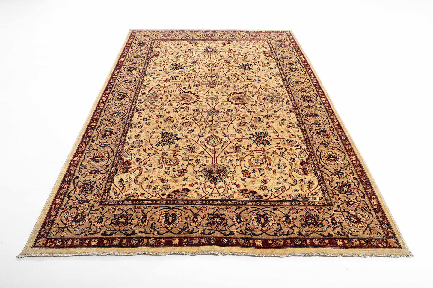 Hand-Knotted Oushak Carpet 5'.11" X 8'.10" Traditional, Ivory Fine Wool Area Rug 6x9