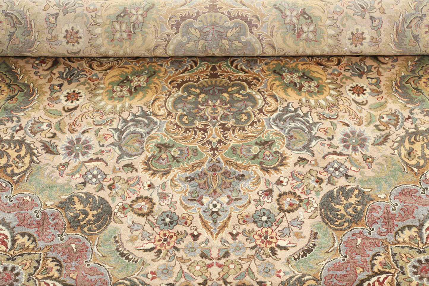 Hand-Knotted Lahore Carpet 12' X 12'.2" Oriental, Beige Fine Wool Area Rug 12x12