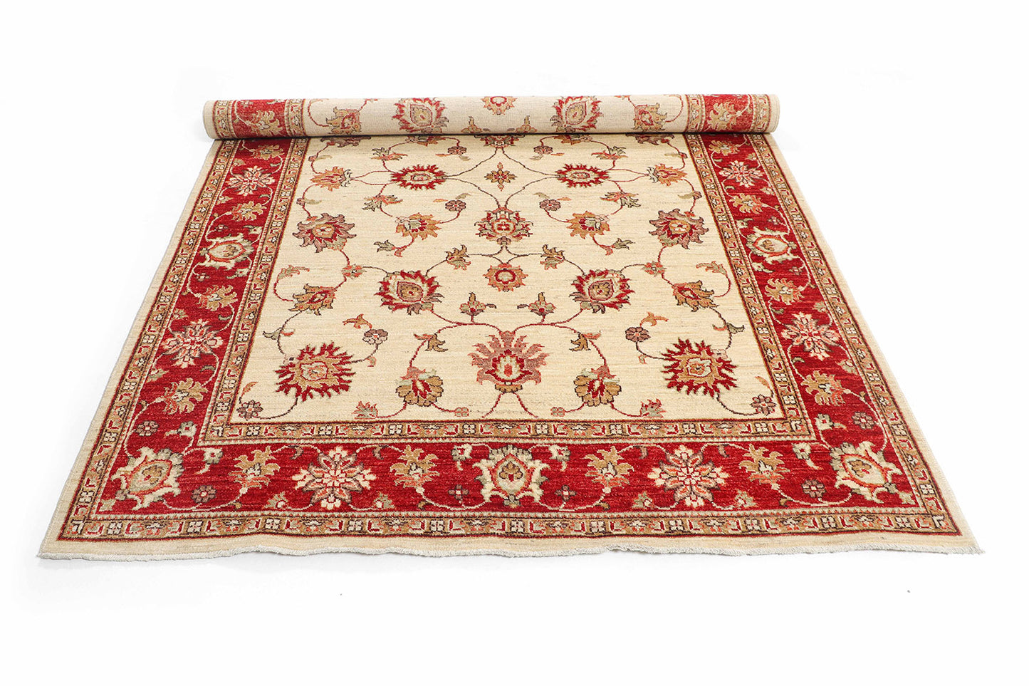 Hand-Knotted Oushak Carpet 5'.10" X 7'.9" Traditional, Ivory Fine Wool Area Rug 6x8