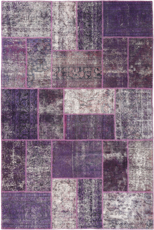 Hand-Knotted Gabbeh Carpet 6'.6" X 9'.8" , Purple Fine Wool Area Rug 7x10