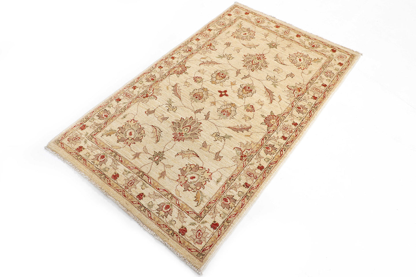 Hand-Knotted Oushak Carpet 3'.1" X 5'.2" Traditional, Beige Fine Wool Accent Rug 3x5