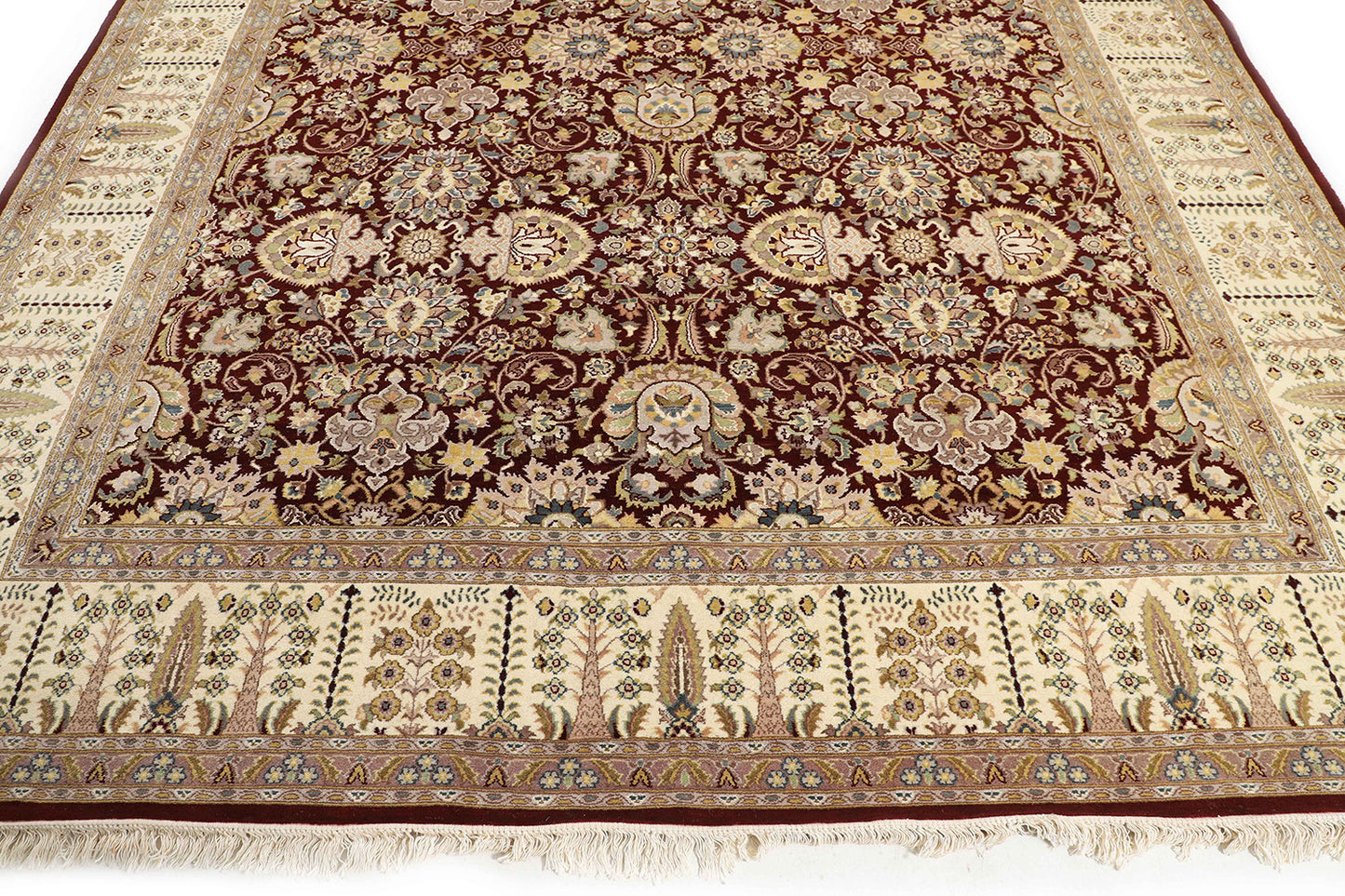 Hand-Knotted Lahore Carpet 8'.2" X 10'.4" Oriental, Red Fine Wool Area Rug 8x10