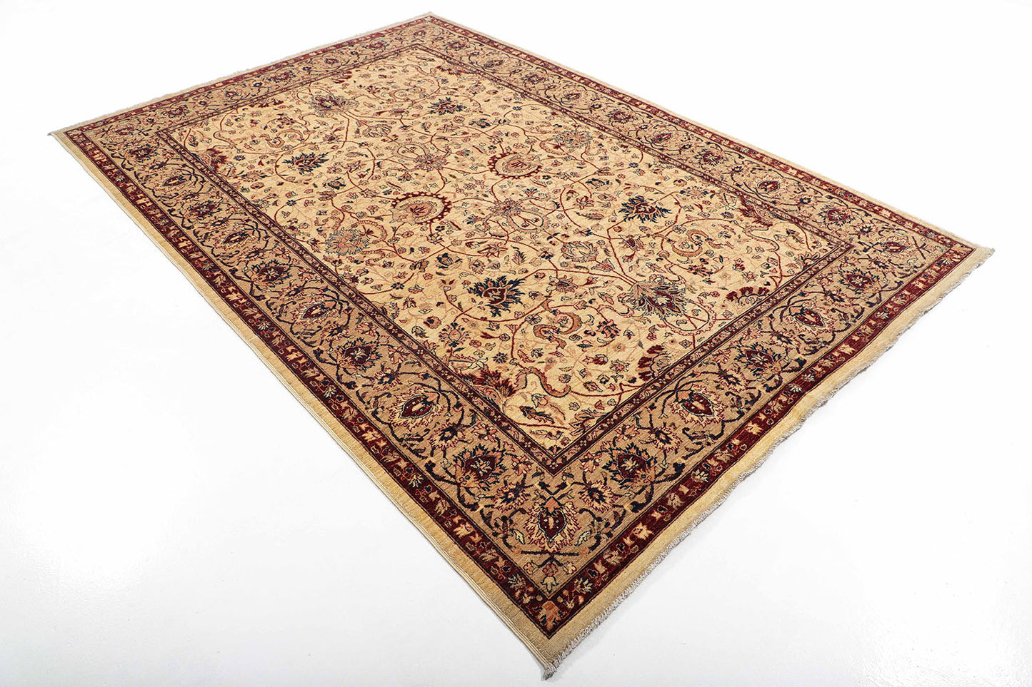 Hand-Knotted Oushak Carpet 5'.11" X 8'.10" Traditional, Ivory Fine Wool Area Rug 6x9