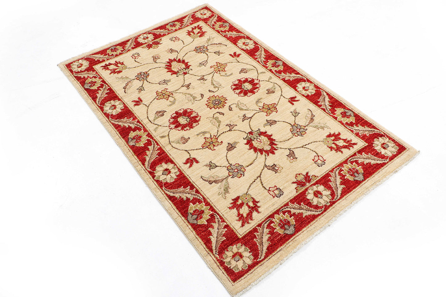 Hand-Knotted Oushak Carpet 3'.2" X 5'.3" Traditional, Ivory Fine Wool Accent Rug