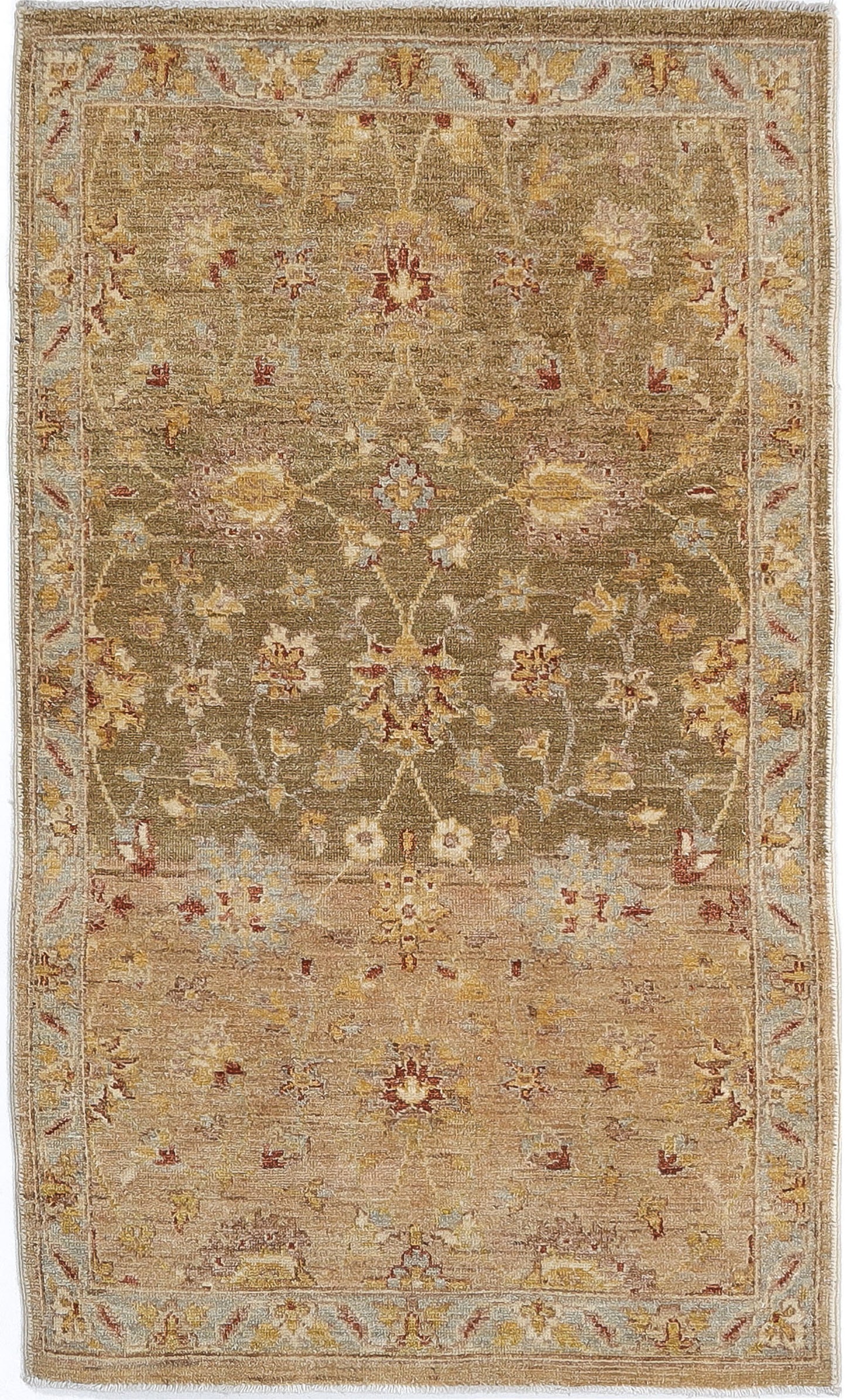 Hand-Knotted Oushak Carpet 3'.2" X 5'.2" Traditional, Green Fine Wool Accent Rug 3x5