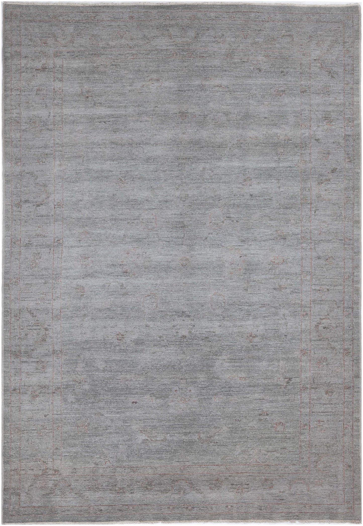 Hand-Knotted Oushak Carpet 6'.9" X 9'.9" Traditional, Grey Fine Wool Area Rug 7x10