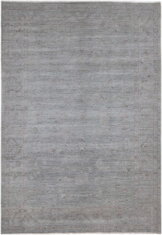 Hand-Knotted Oushak Carpet 6'.9" X 9'.9" Traditional, Grey Fine Wool Area Rug 7x10