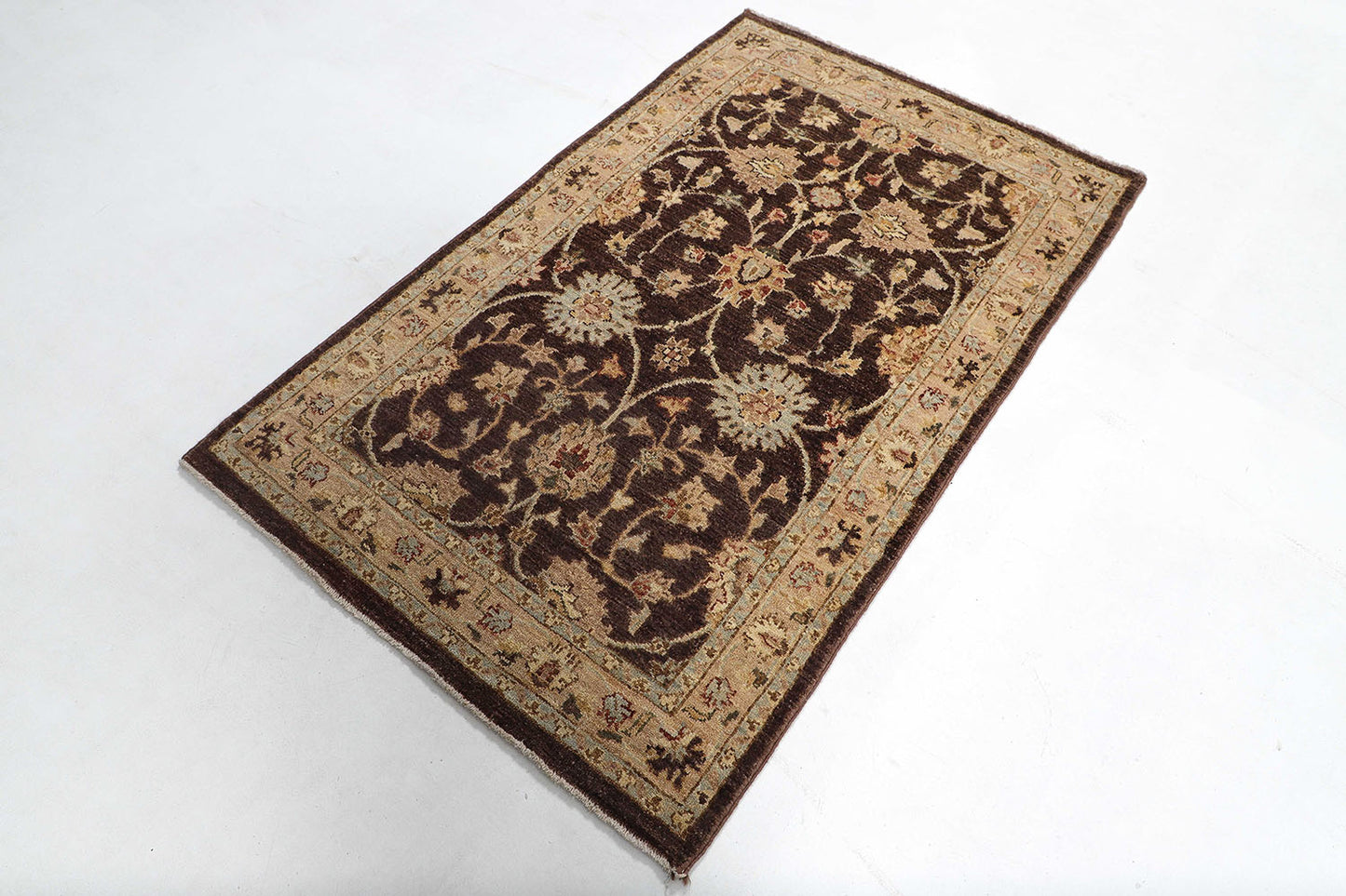 Hand-Knotted Oushak Carpet 3'.2" X 5'.1" Traditional, Chcolate Fine Wool Accent Rug 3x5