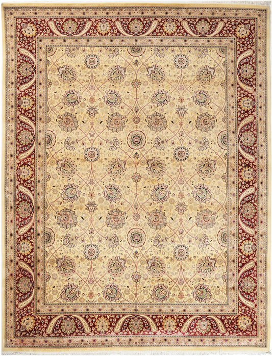 Hand-Knotted Lahore Carpet 8'.1" X 10'.6" Oriental, Bone Fine Wool Area Rug 8x10