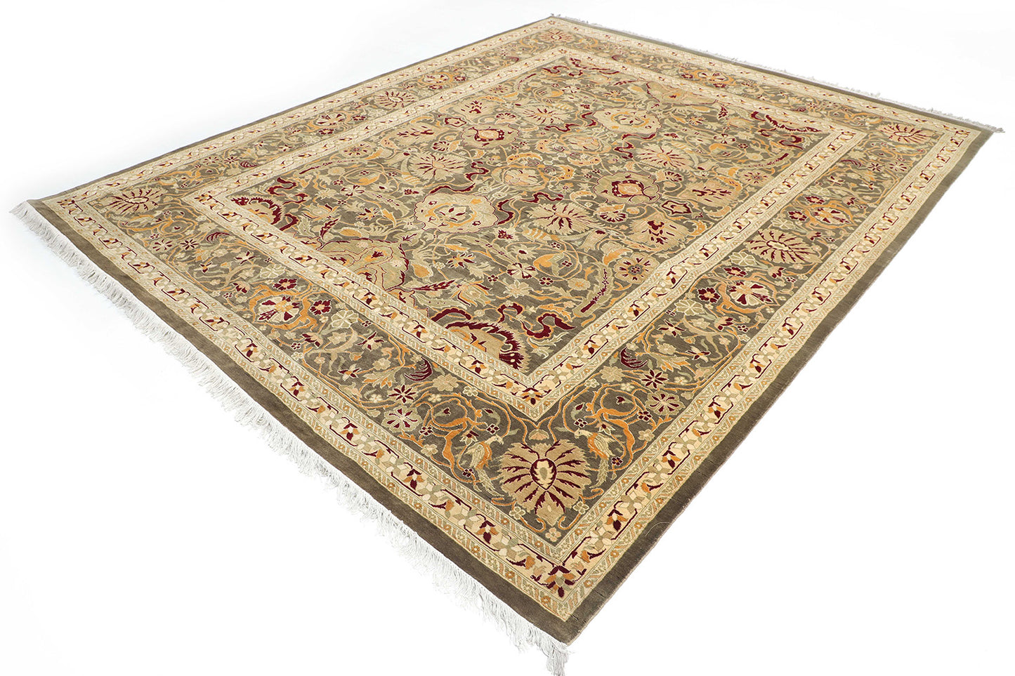 Hand-Knotted Lahore Carpet 8' X 10'.1" Oriental, Green Fine Wool Area Rug 8x10