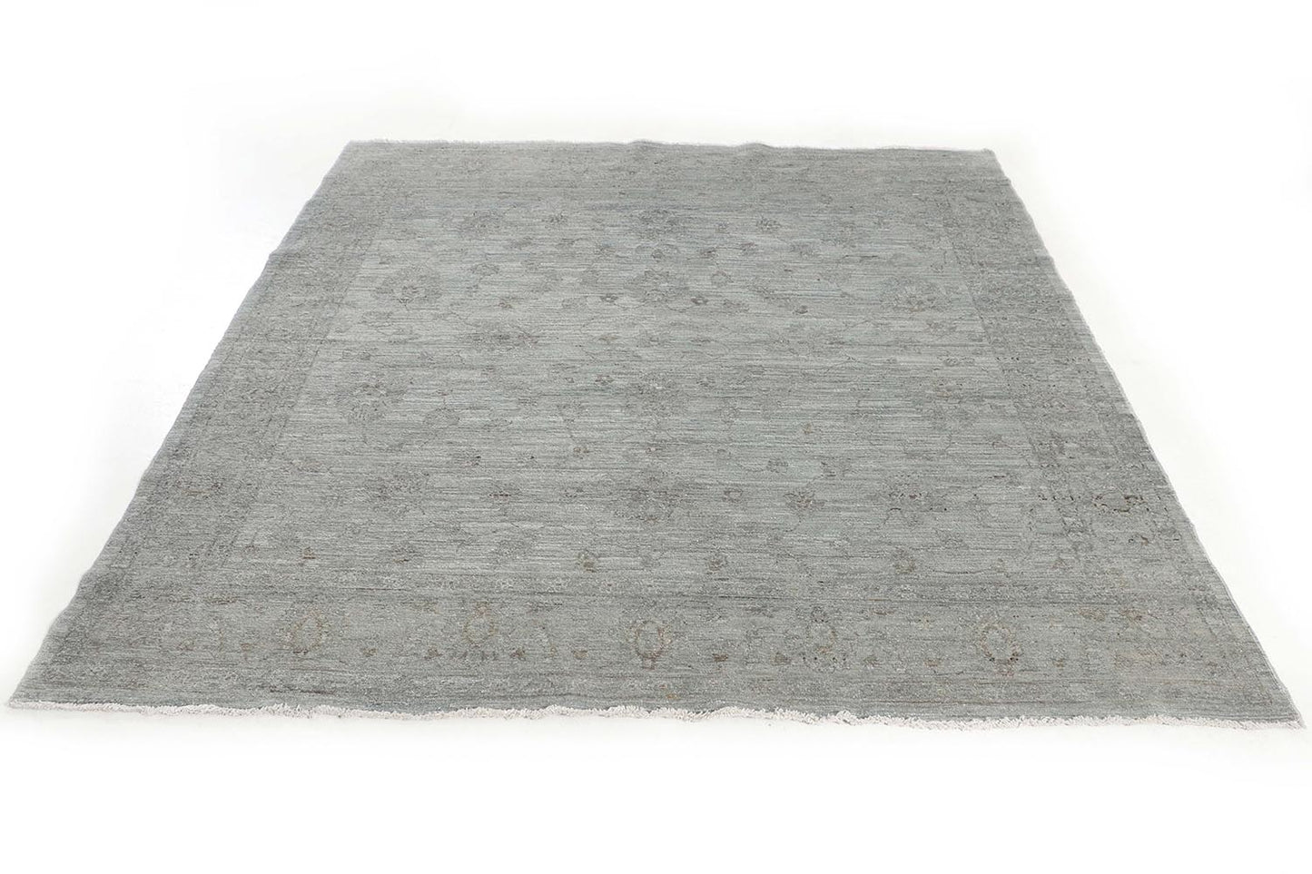 Hand-Knotted Oushak Carpet 6'.6" X 6'.4" Traditional, Grey Fine Wool Square Rug 6.5x6.5