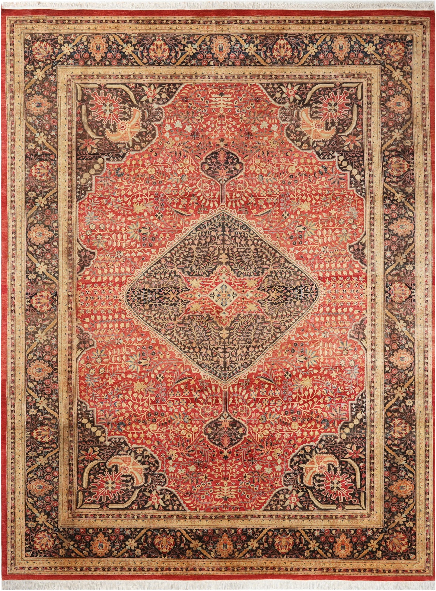 Hand-Knotted Lahore Carpet 9'.11" X 13'.10" Oriental, Red Fine Wool Area Rug 10x14