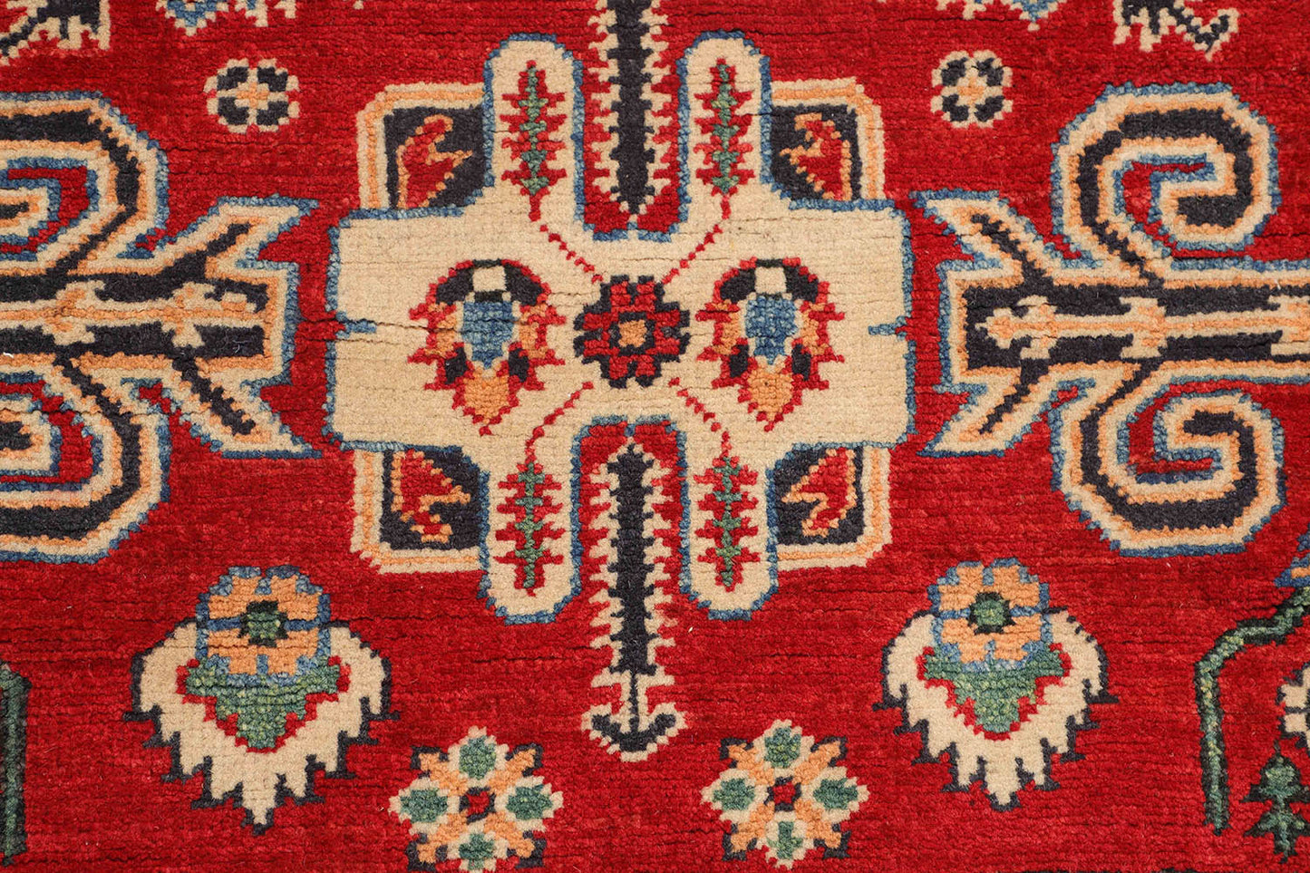 Hand-Knotted Tribal Kazak Carpet 5'.10" X 4'.2" Tribal, Red Fine Wool Area Rug 4x6