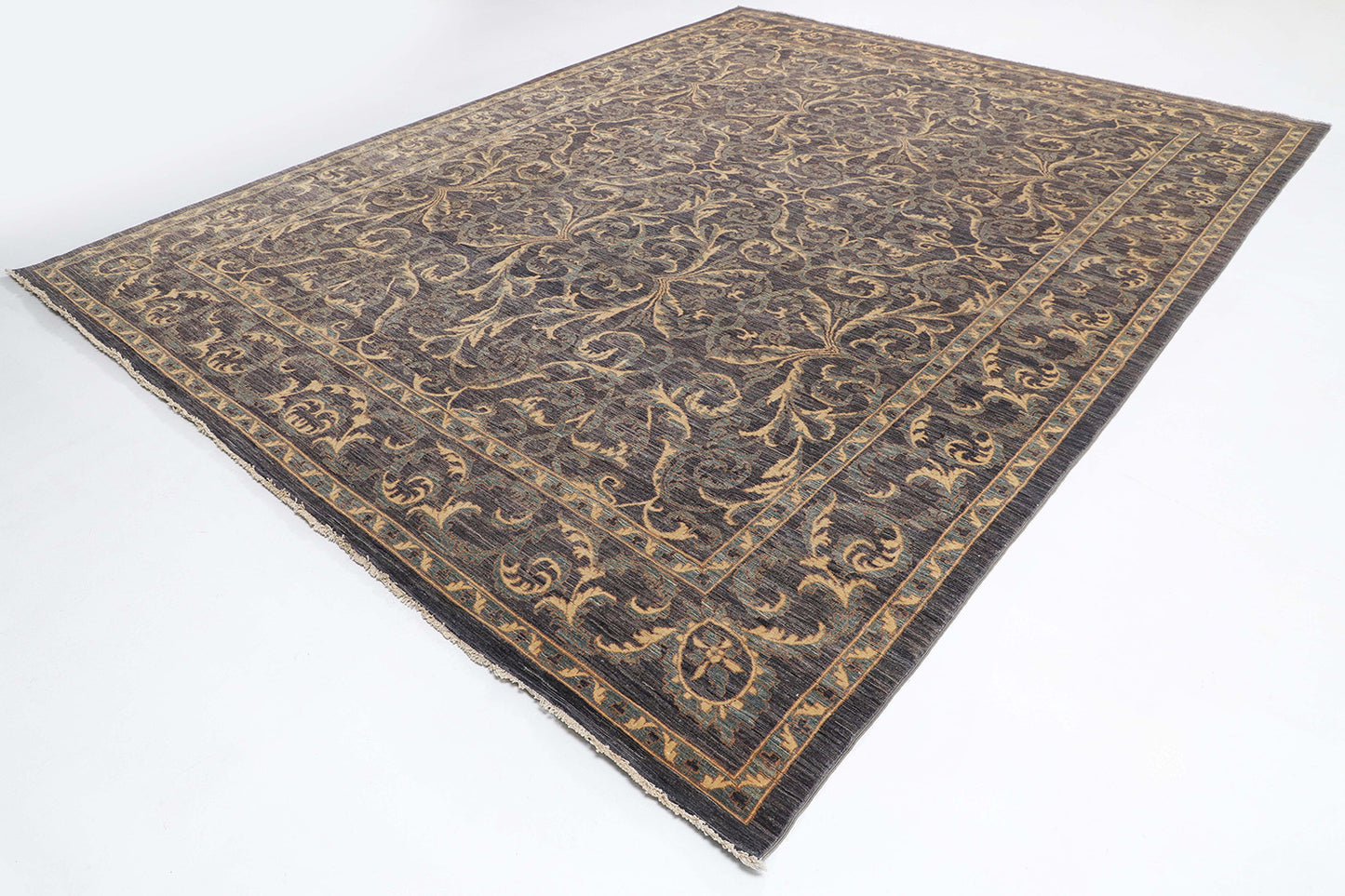 Hand-Knotted Ariana Carpet 9'.2" X 11'.9" Traditional, Grey Fine Wool Area Rug 9x12 D52175