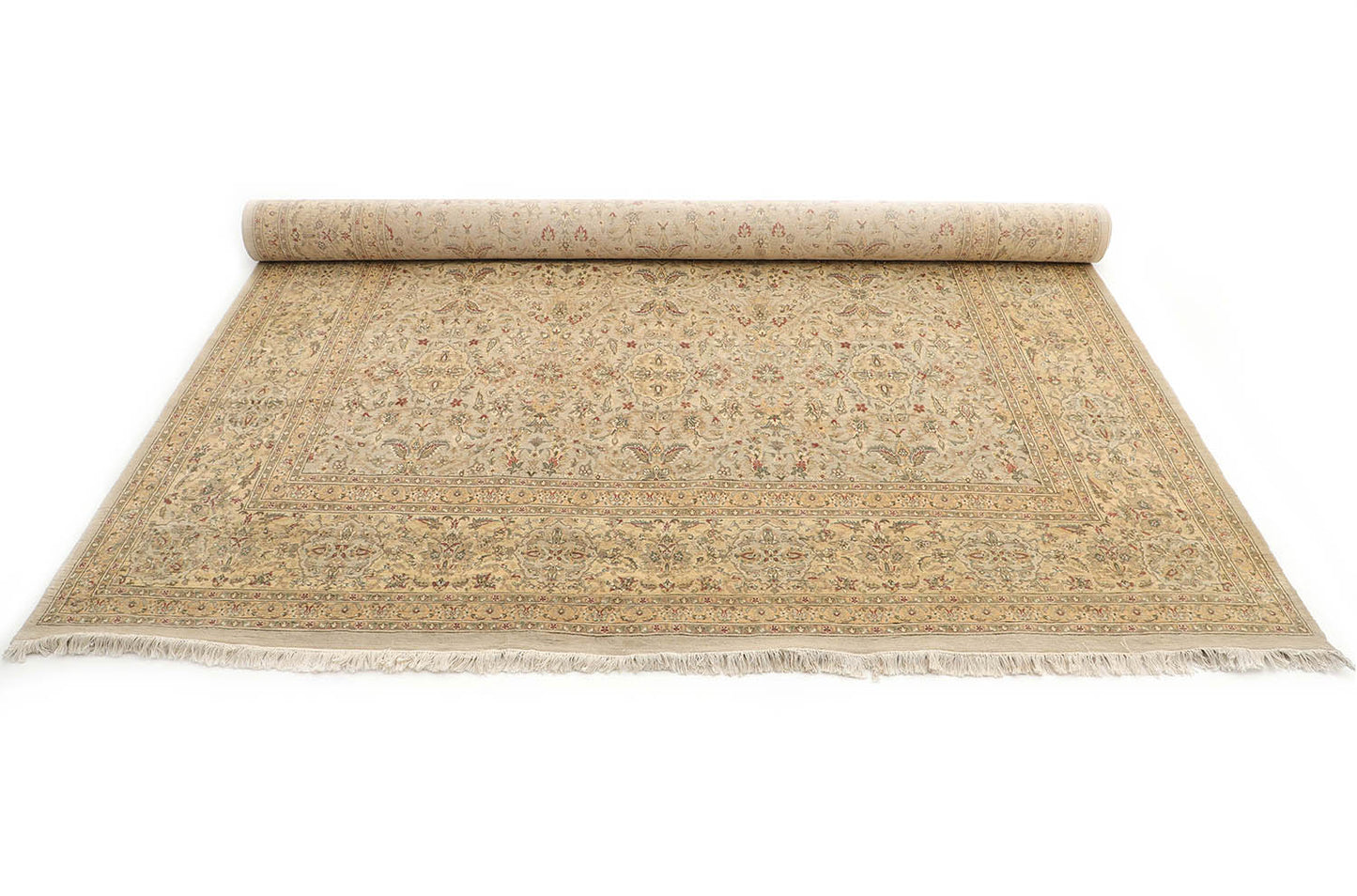 Hand-Knotted Lahore Carpet 9'.10" X 14'.10" Oriental, Bone Fine Wool Area Rug 10x14