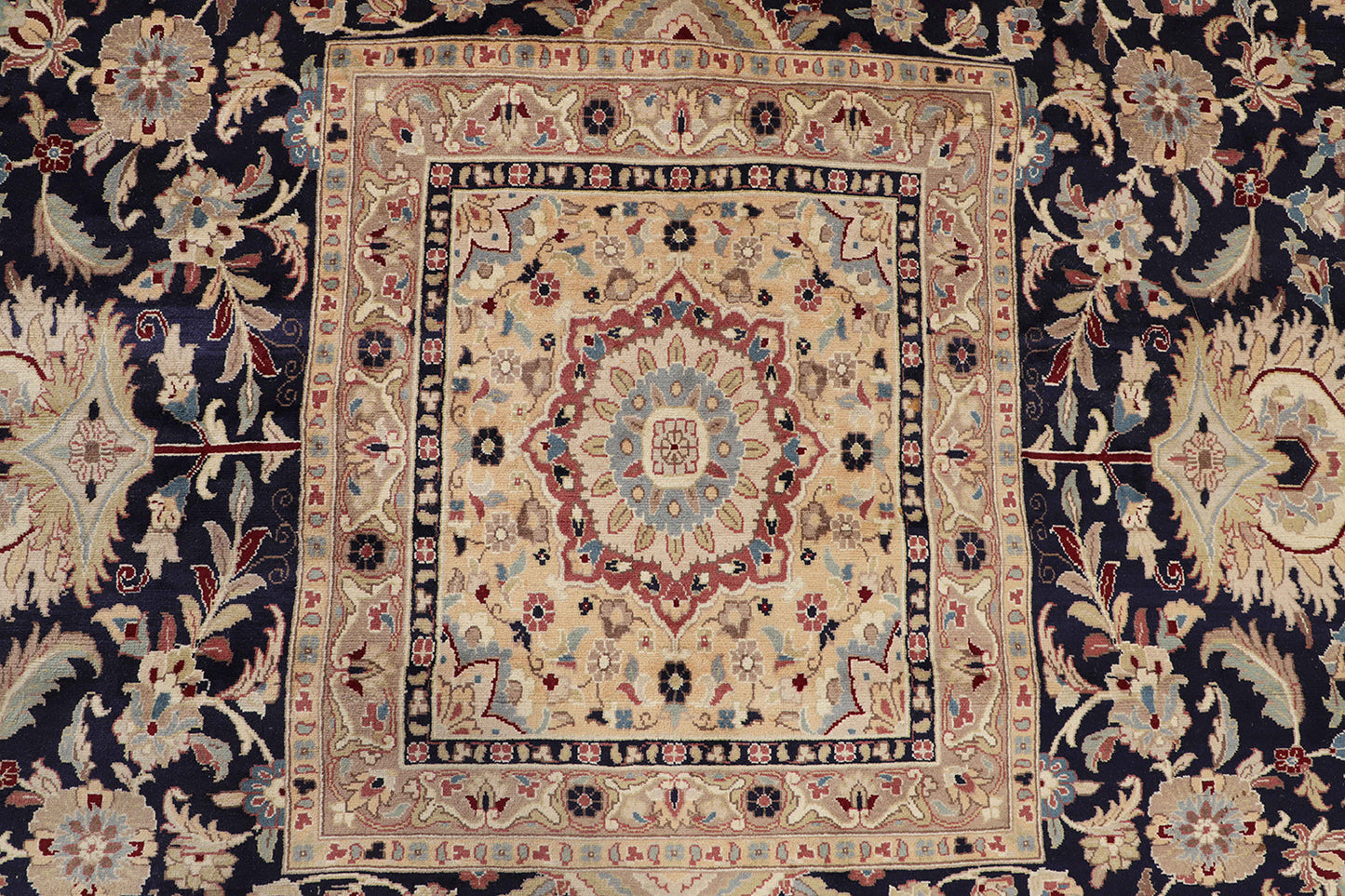 Hand-Knotted Lahore Carpet 12'.2" X 17'.7" Oriental, Blue Fine Wool Area Rug 12x18