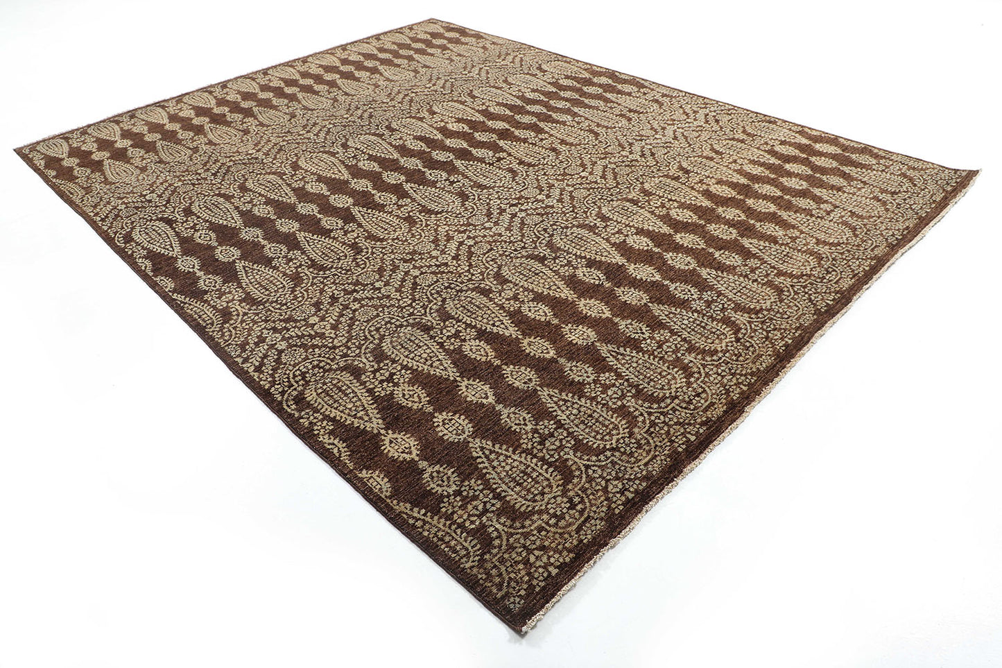 Hand-Knotted Oushak Carpet 7'.11" X 10'.1" Traditional, Brown Fine Wool Area Rug 8x10