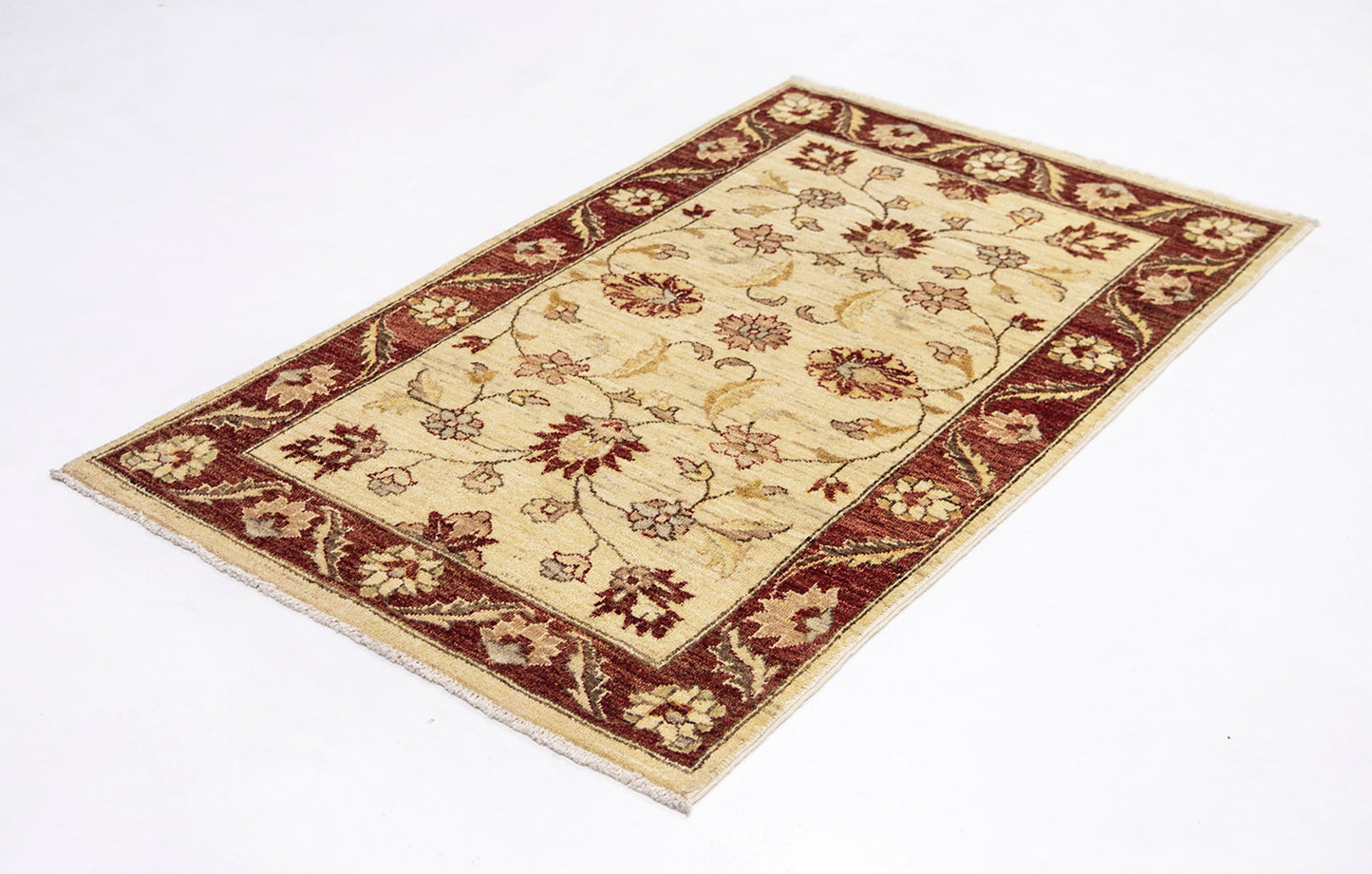 Hand-Knotted Oushak Carpet 3'.2" X 5'.4" Traditional, Ivory Fine Wool Accent Rug 3x5
