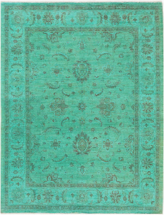Hand-Knotted Farhan Carpet 5' X 6'.7" Traditional, Green Fine Wool Area Rug 5x6
