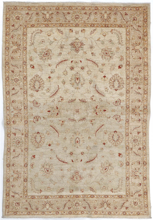 Hand-Knotted Oushak Carpet 5'.6" X 8'.2" Traditional, Ivory Fine Wool Area Rug 5.5x8