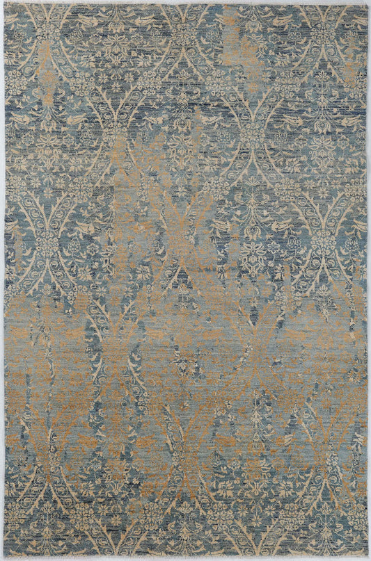 Hand-Knotted Bohemian Carpet 5'.11" X 9'.1" Transitional, Grey Fine Wool Area Rug 6x9 D57064