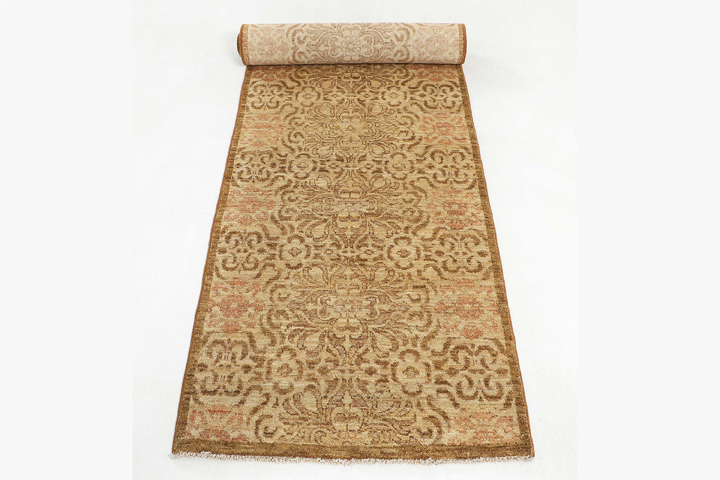 Hand-Knotted Oushak Carpet 2'.7" X 10'.3" Traditional, Camel Fine Wool Runner Rug 2.5x10