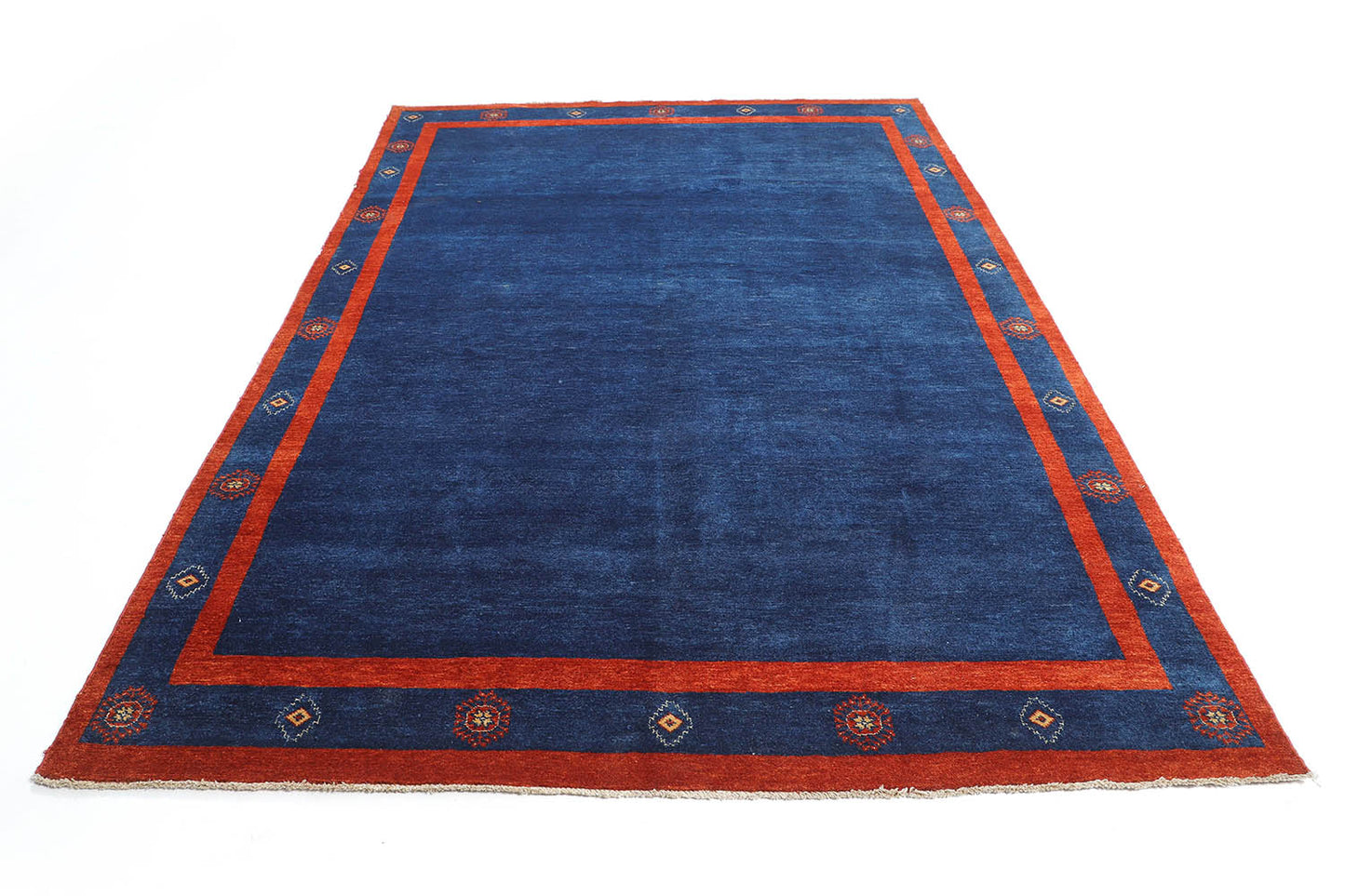 Hand-Knotted Gabbeh Carpet 6'.3" X 8'.11" Tribal, N/Blue Fine Wool Area Rug 6x9