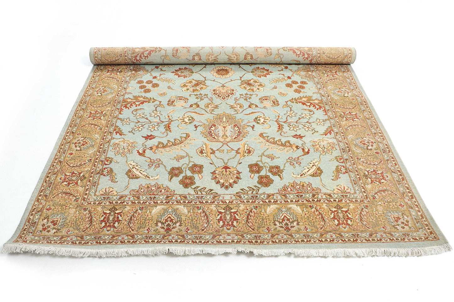 Hand-Knotted Lahore Carpet 8'.10" X 11'.8" Oriental, L/Blue Fine Wool Area Rug 9x12