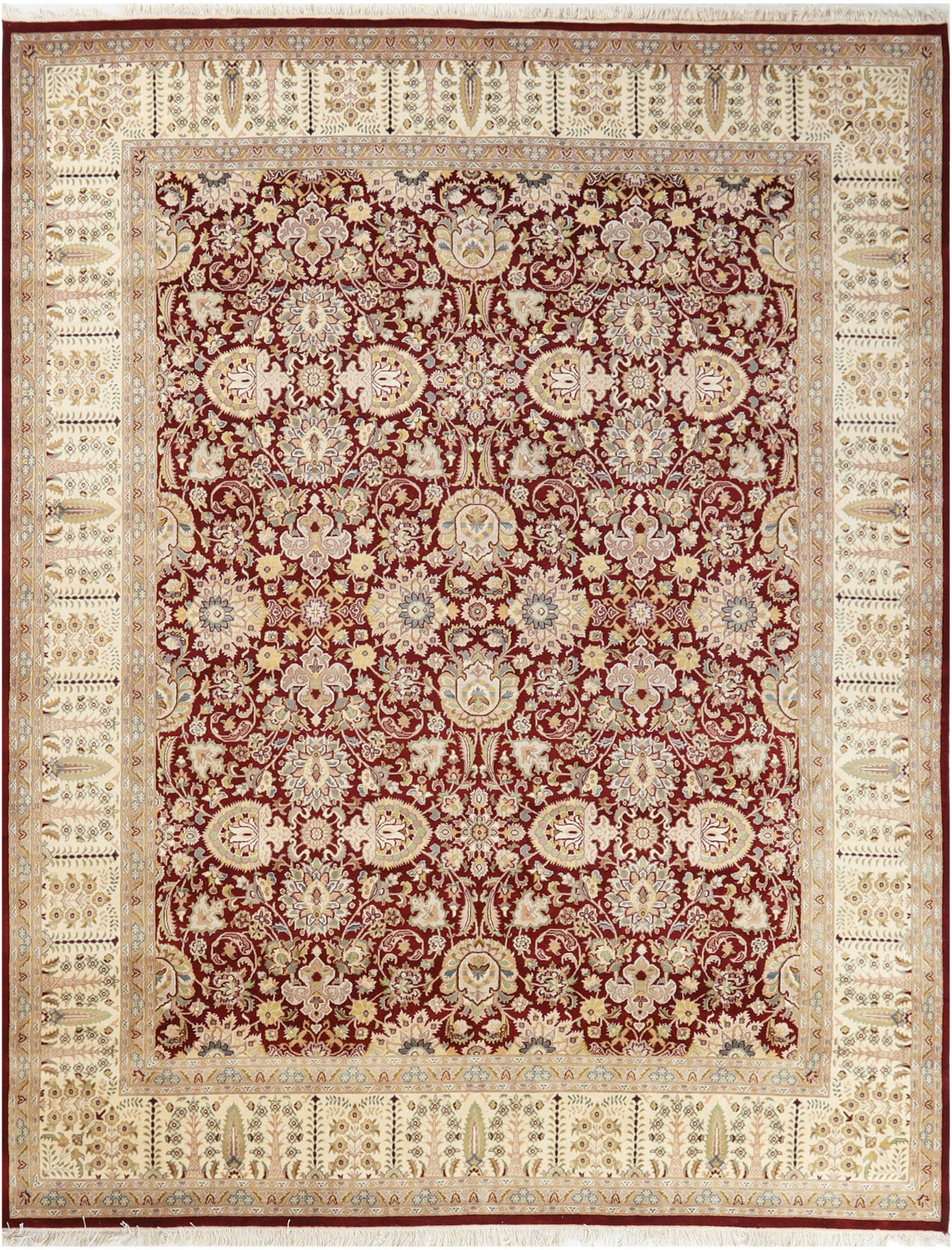 Hand-Knotted Lahore Carpet 8'.2" X 10'.4" Oriental, Red Fine Wool Area Rug 8x10