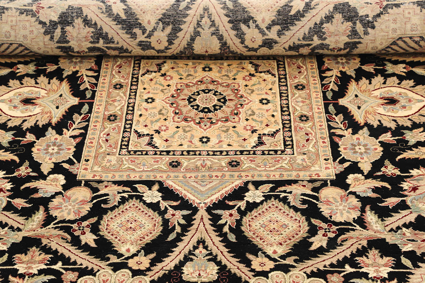 Hand-Knotted Lahore Carpet 9'.10" X 14'.3" Oriental, Black Fine Wool Area Rug 10x14