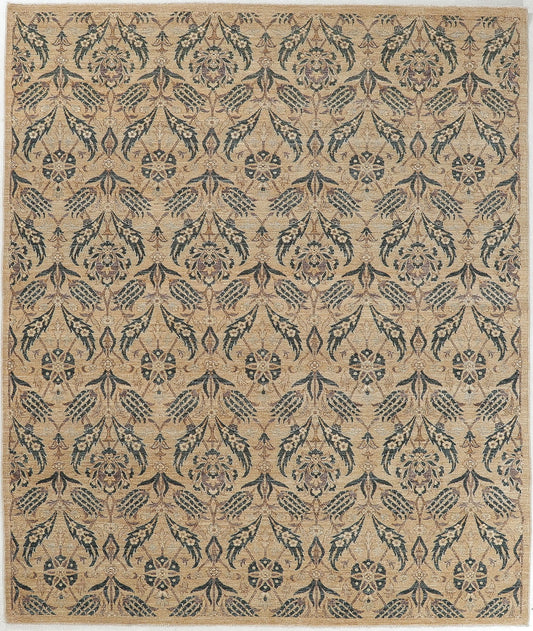 Hand-Knotted Oushak Carpet 8' X 9'.10" Traditional, Beige Fine Wool Area Rug 8x10