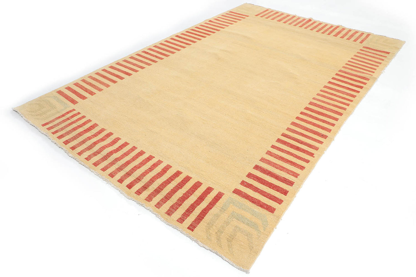 Hand-Knotted Gabbeh Carpet 6'.4" X 9'.8" , Ivory Fine Wool Area Rug 7X10