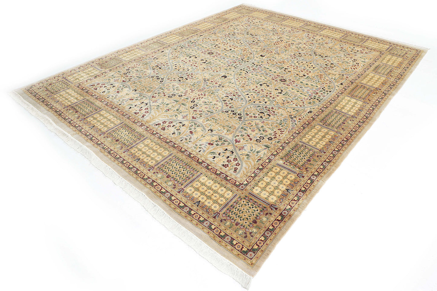 Hand-Knotted Lahore Carpet 7'.11" X 10'.2" Oriental, Grey Fine Wool Area Rug 8x10