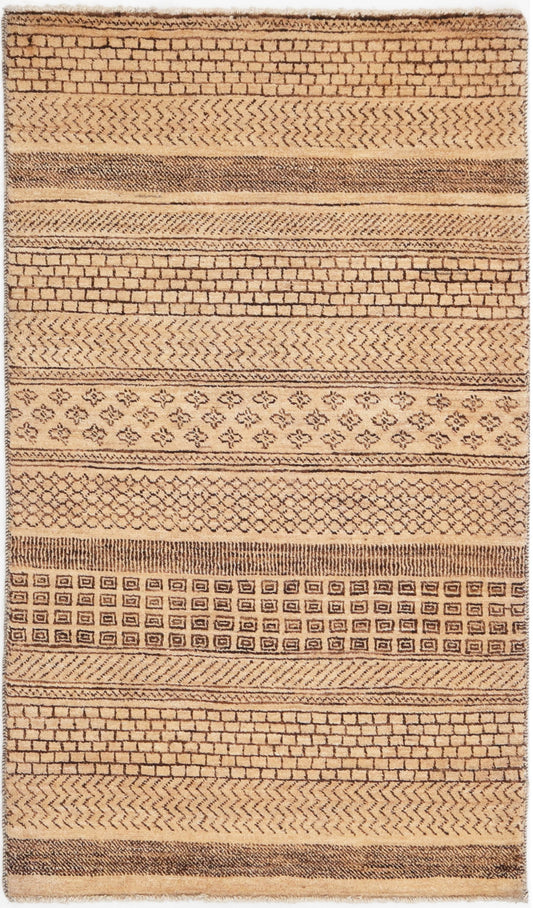 Hand-Knotted Oushak Carpet 3'.2" X 5'.4" Traditional, Beige Fine Wool Area Rug 3x5