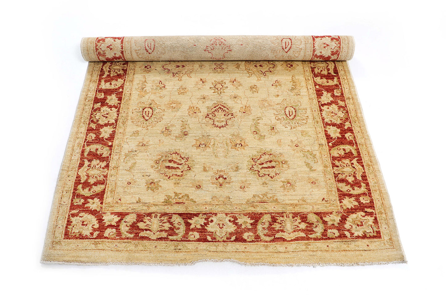Hand-Knotted Oushak Carpet 4'.2" X 6'.2" Traditional, Ivory Fine Wool Area Rug 4x6