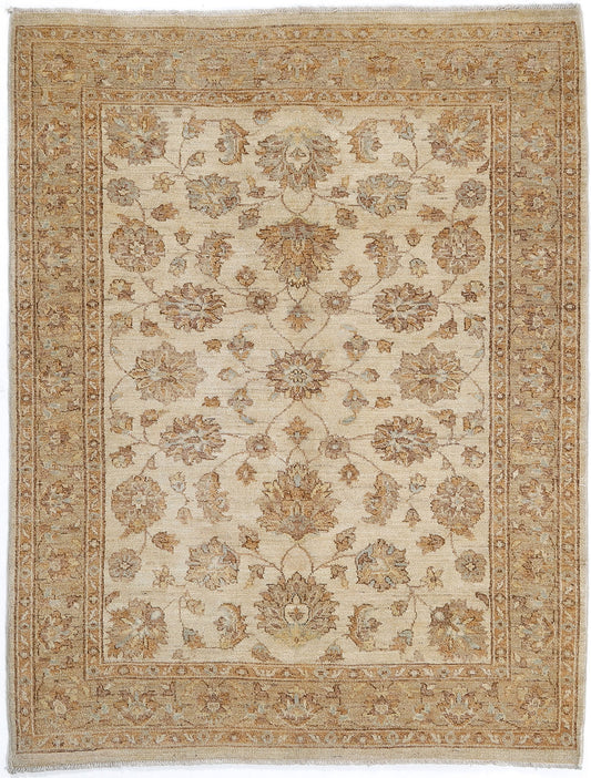 Hand-Knotted Oushak Carpet 4'.8" X 6' Traditional, Ivory Fine Wool Area Rug 4x6