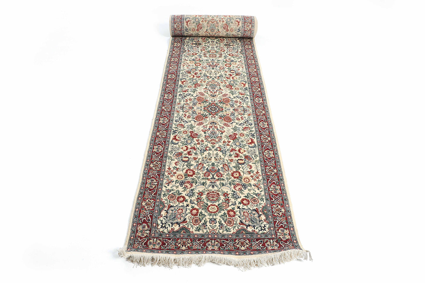 Hand-Knotted Lahore Carpet 2'.7" X 19'.2" Oriental, Ivory Fine Wool Runner Rug 2.5x20