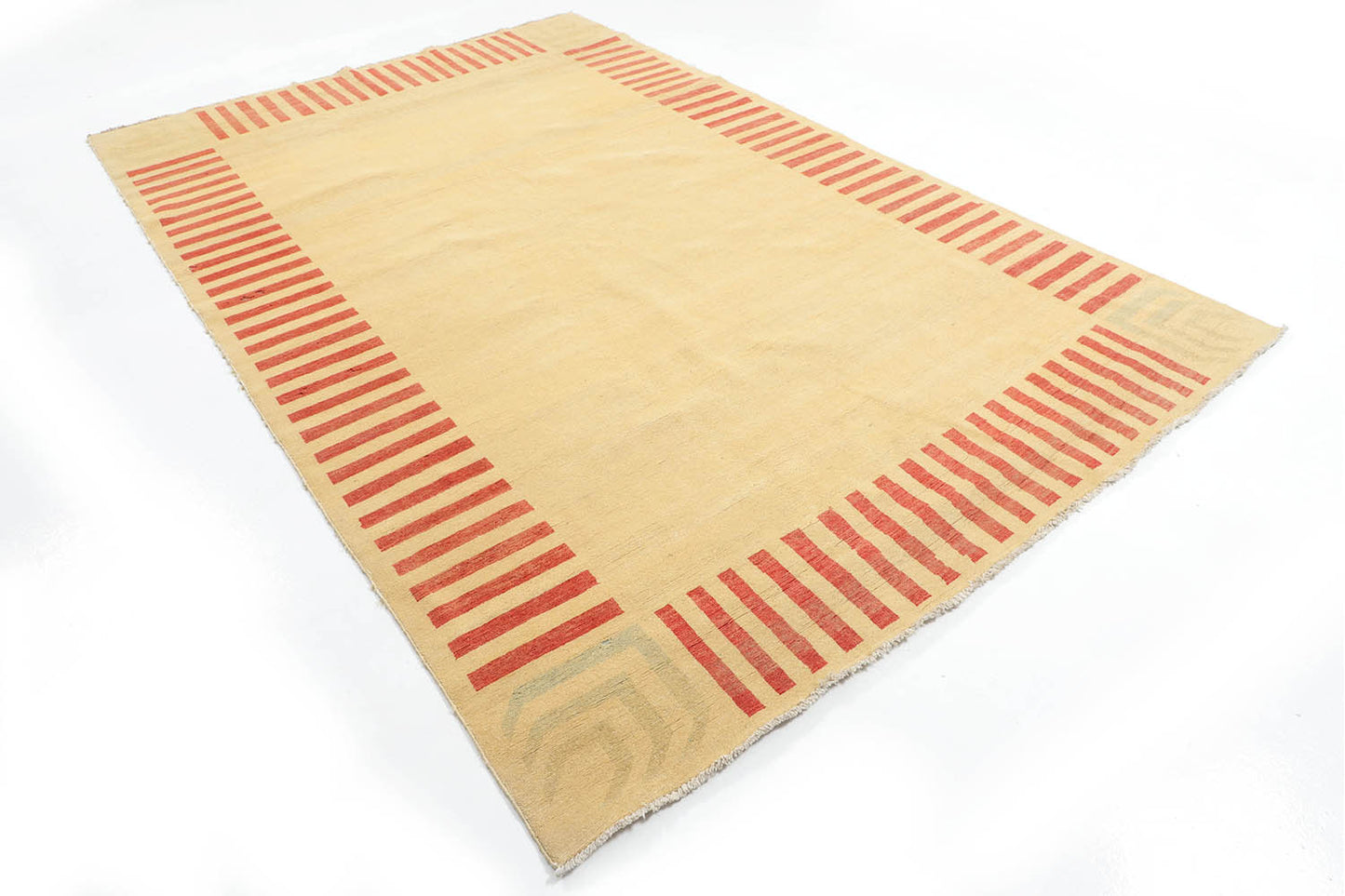 Hand-Knotted Gabbeh Carpet 6'.4" X 9'.8" , Ivory Fine Wool Area Rug 7X10