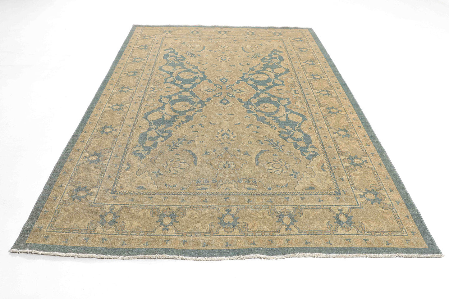 6x9 Hand-Knotted Ariana Carpet 6'.5" X 8'.11" Traditional, Blue Fine Wool Area Rug D52181