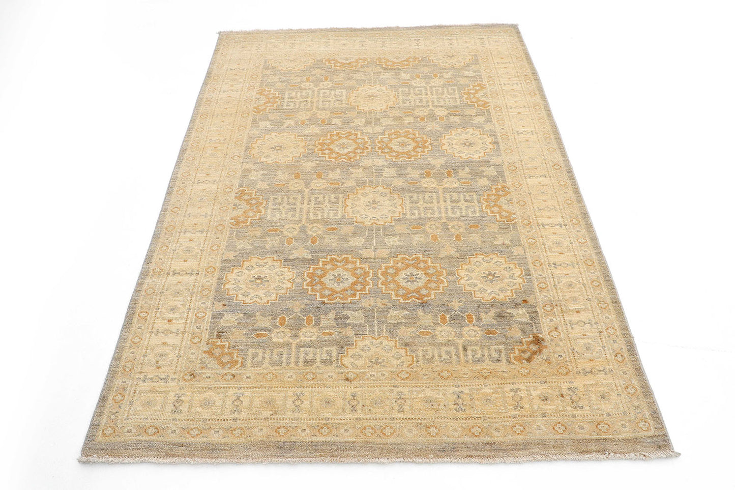 Hand-Knotted Oushak Carpet 4' X 6'.2" Traditional, Grey Fine Wool Area Rug 4x6