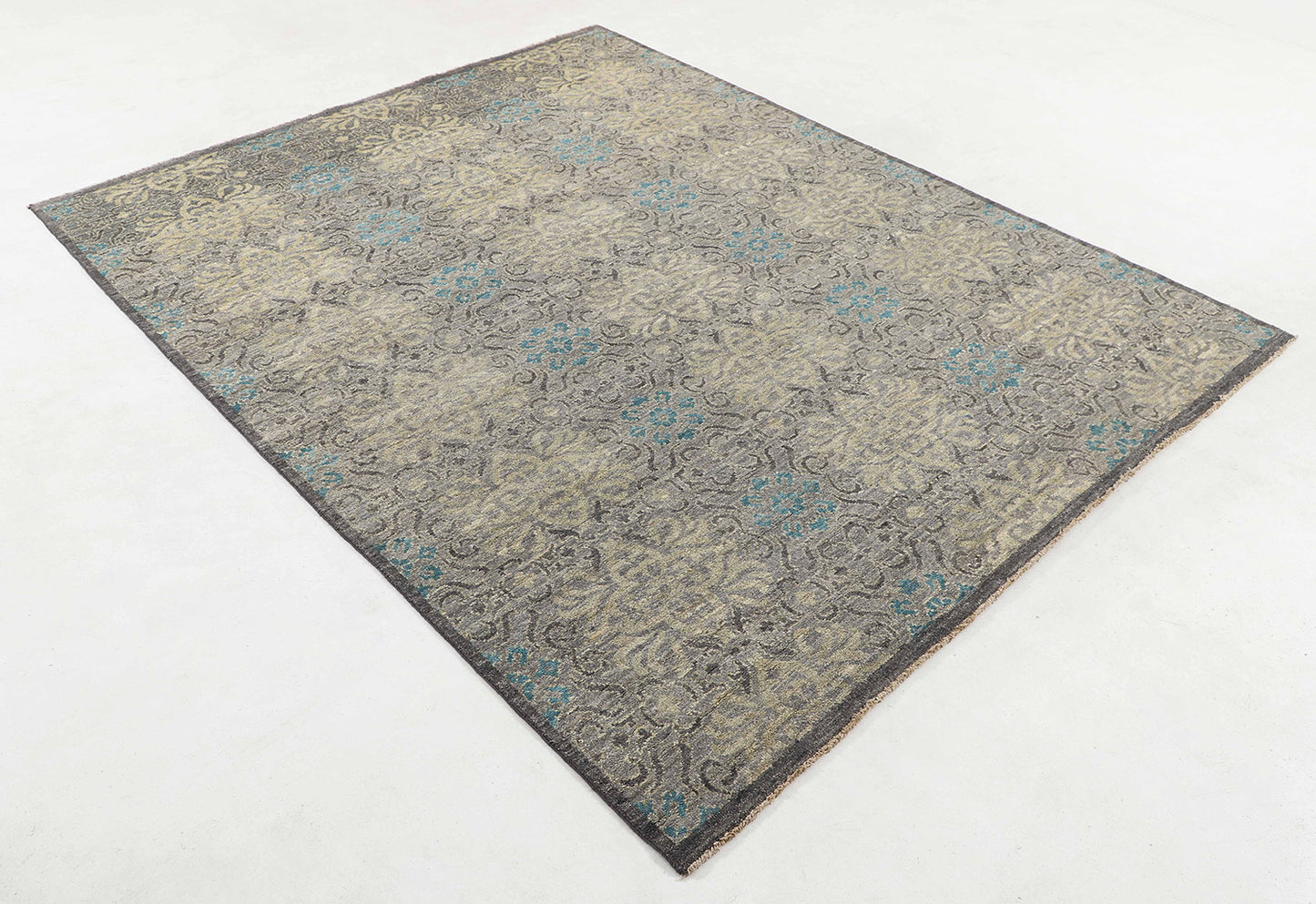 Hand-Knotted Oushak Carpet 7'.8" X 9'.9" Traditional, Grey Fine Wool Area Rug 8x10