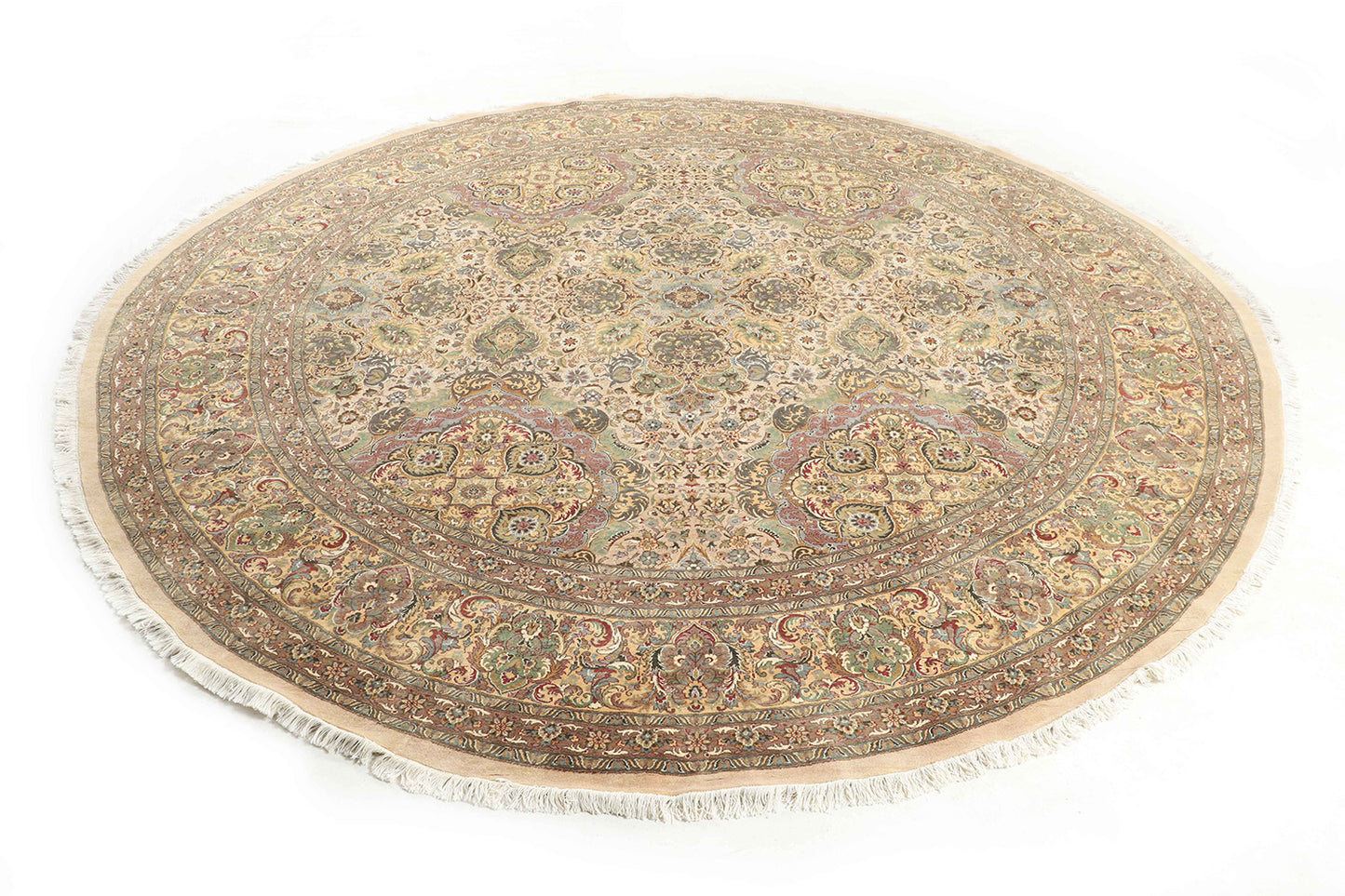Hand-Knotted Lahore Carpet 12' X 12'.2" Oriental, Beige Fine Wool Area Rug 12x12