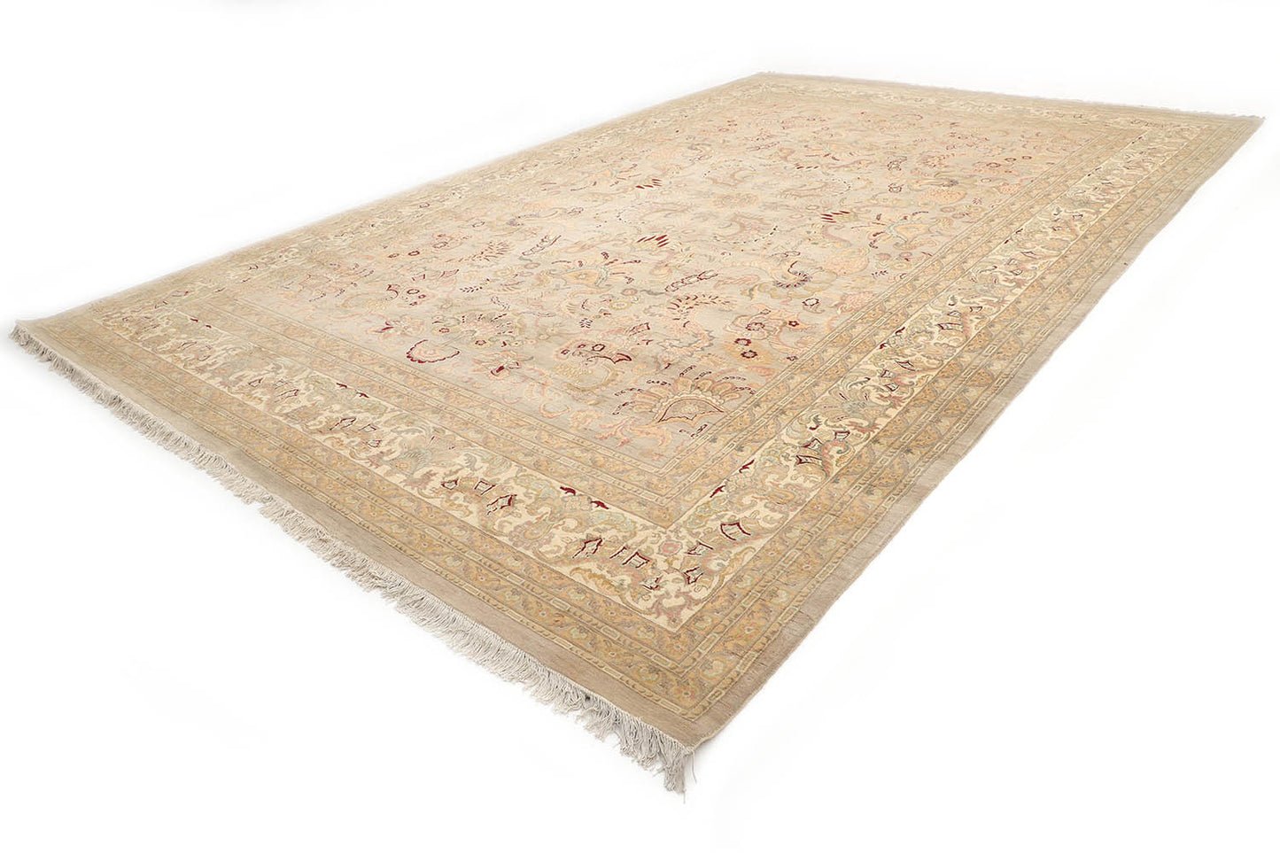 Hand-Knotted Lahore Carpet 10'.7" X 16' Oriental, Bone Fine Wool Area Rug 10x16