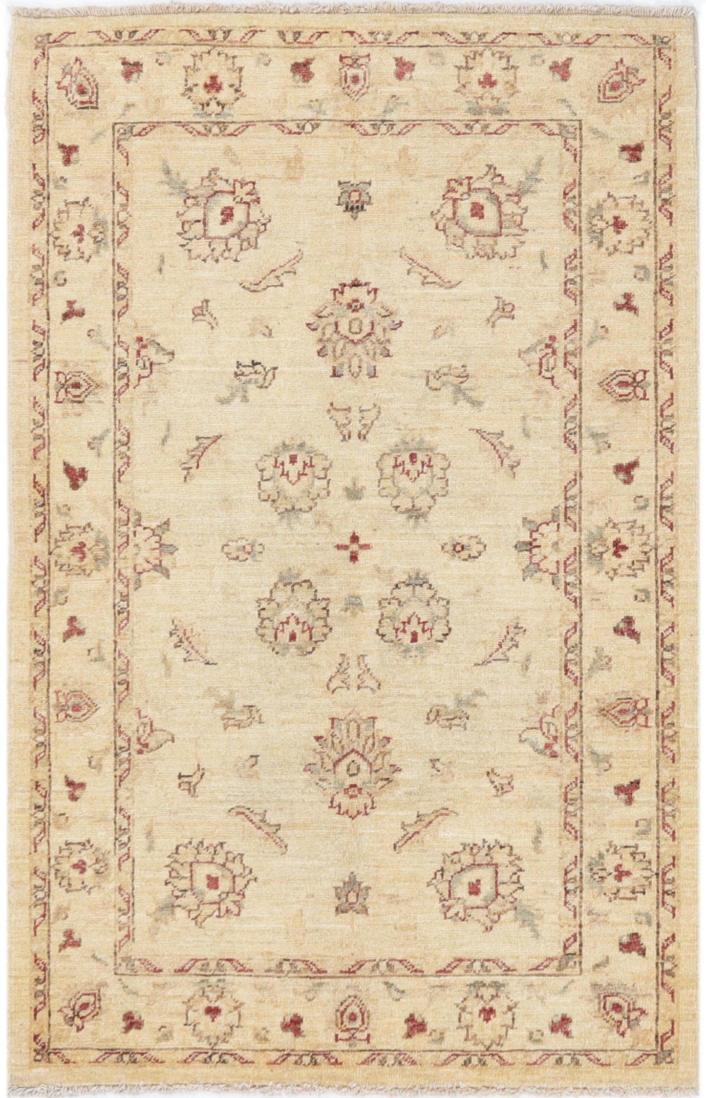 Hand-Knotted Oushak Carpet 3'.1" X 4'.9" Traditional, Beige Fine Wool Accent Rug 3x5