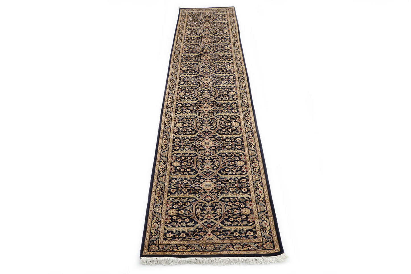 Hand-Knotted Lahore Carpet 2'.8" X 10'.4" Oriental, Blue Fine Wool Runner Rug 2.5x10