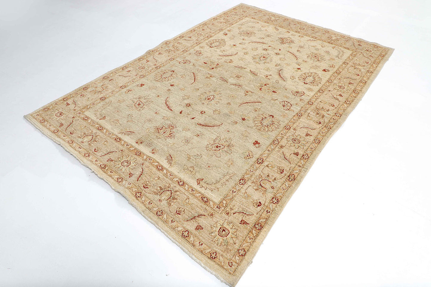 Hand-Knotted Oushak Carpet 5'.6" X 8'.2" Traditional, Ivory Fine Wool Area Rug 5.5x8