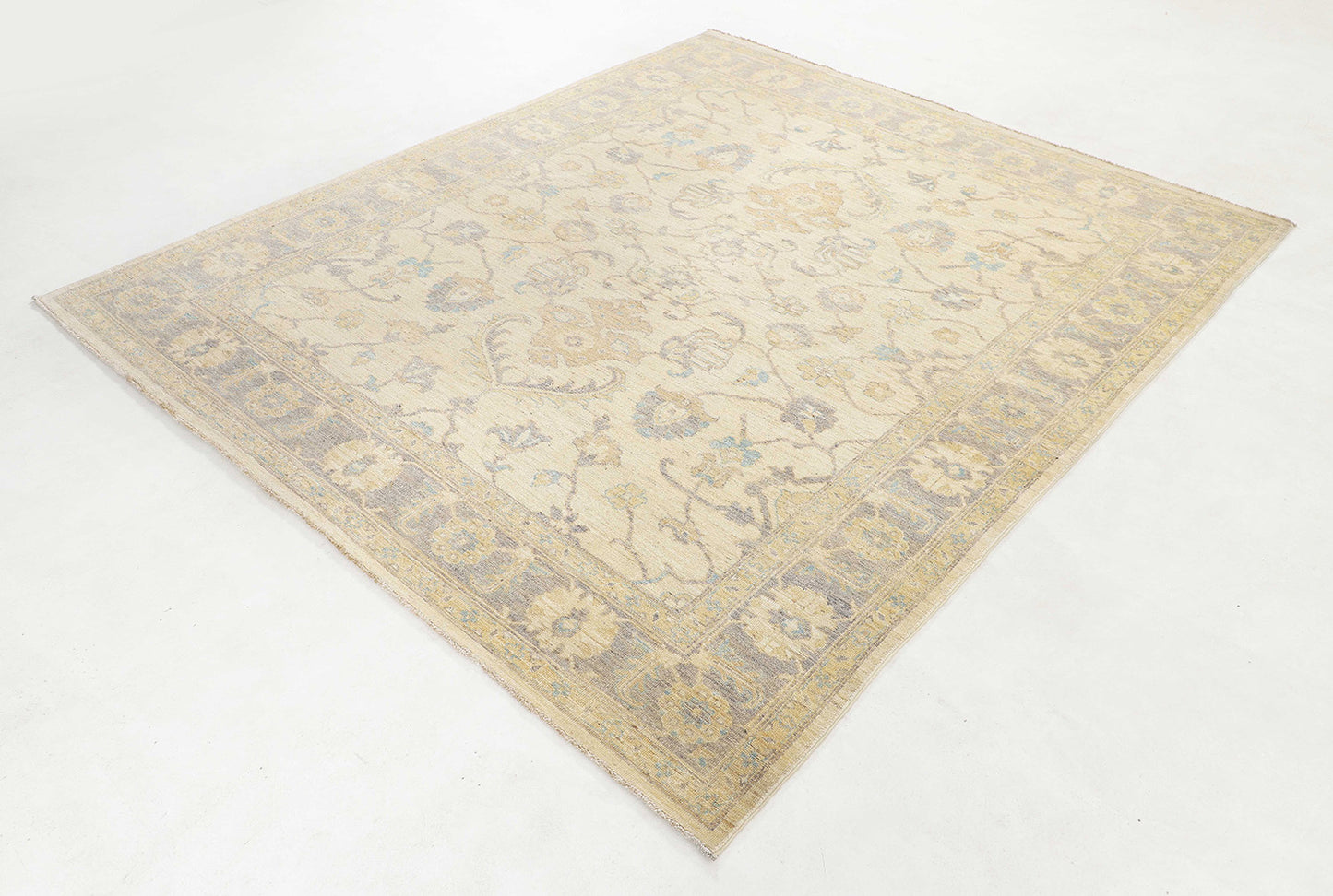 Hand-Knotted Oushak Carpet 8'.1" X 9'.9" Traditional, Ivory Fine Wool Area Rug 8x10