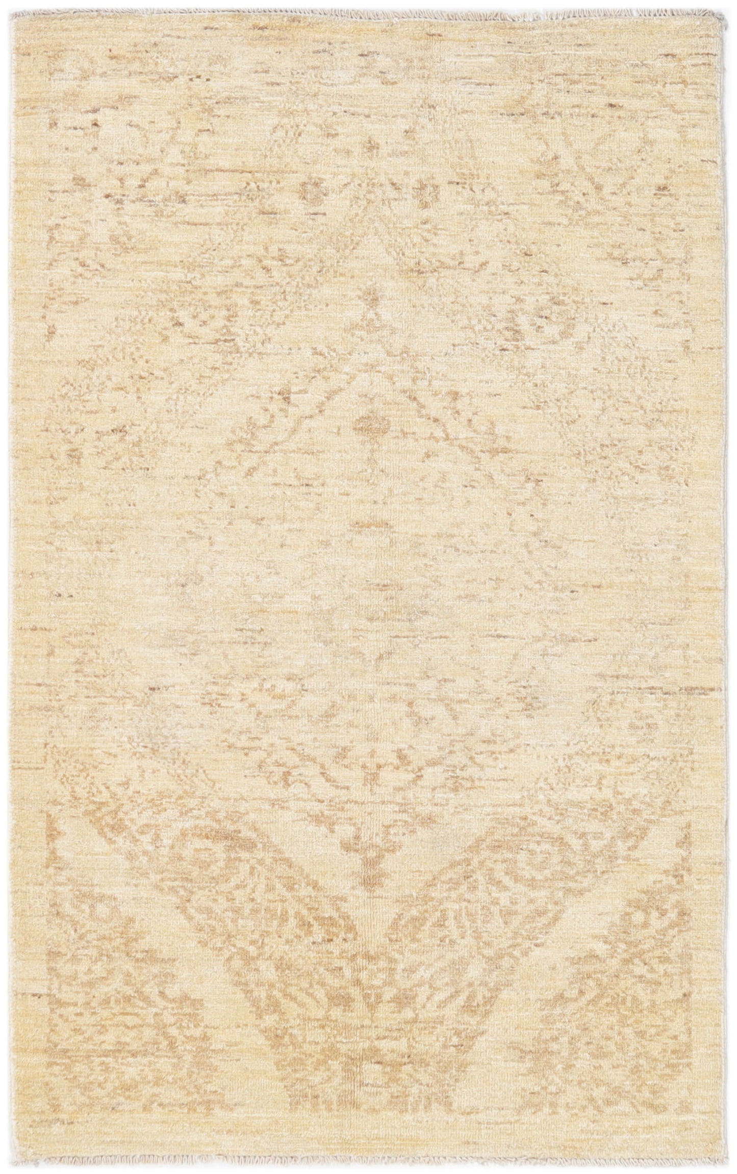Hand-Knotted Oushak Carpet 3'.1" X 4'.4" Traditional, Ivory Fine Wool Accent Rug 3x4