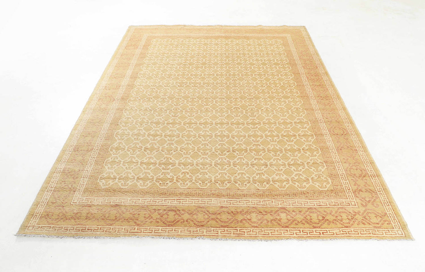 Hand-Knotted Khotan Tibet Carpet 8'.1" X 10'.4" Oriental, Gold Fine Wool Area Rug 8x10