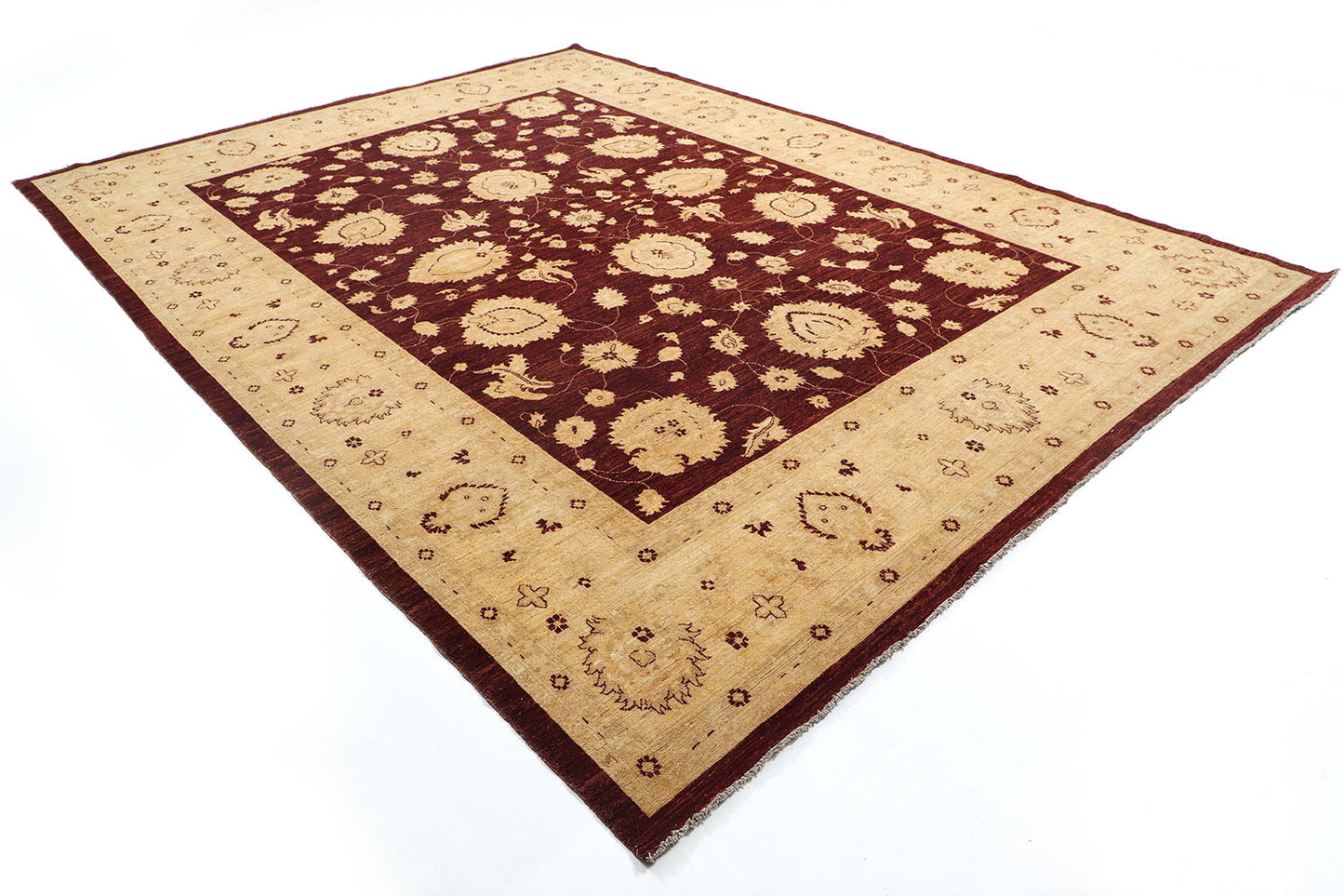 Hand-Knotted Oushak Carpet 8'.11" X 11'.10" Traditional, Maroon Fine Wool Area Rug 9x12